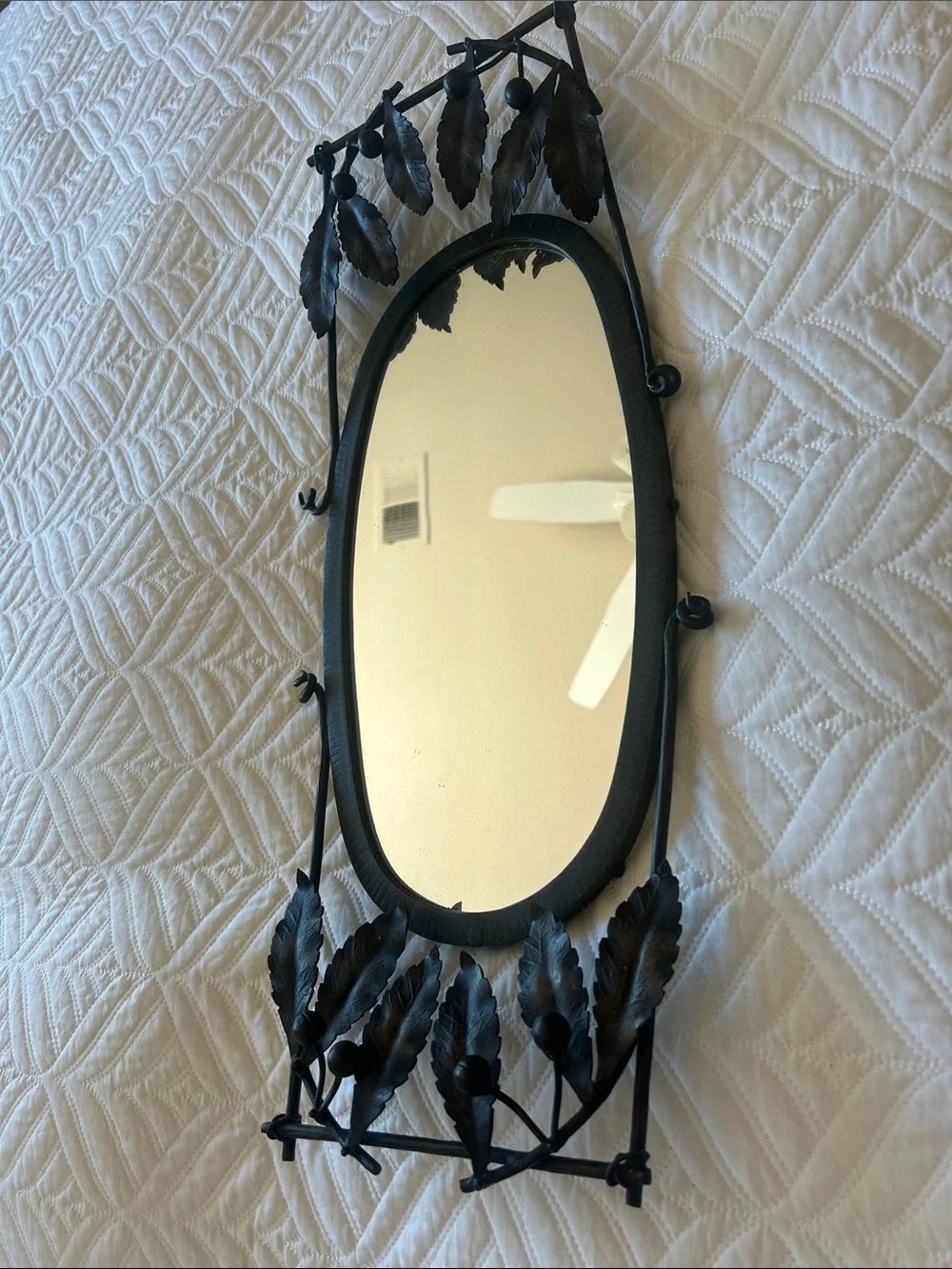 Ornate Black Metal Leaf Wall Mirror